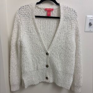 Catherine Malandrino Ivory/White Fuzzy knit Button-Up Cardigan Sweater Large